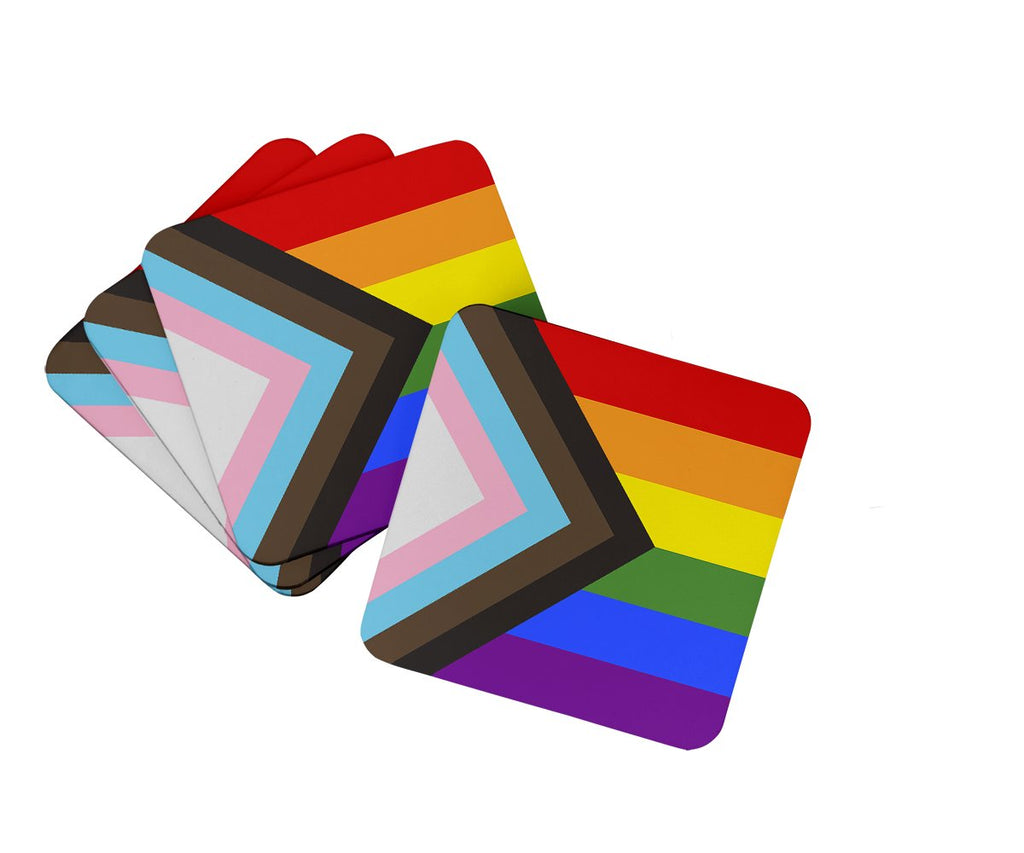 Gay Pride Progress Pride Foam Coasters Set of 4 Cup Coasters for Indoor Outdoor, Tabletop Protection, Anti Slip, Mouse pad Material