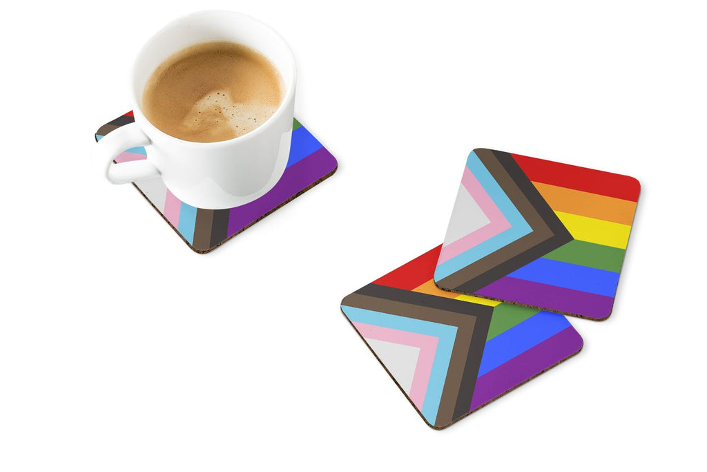 Gay Pride Progress Pride Foam Coasters Set of 4 Cup Coasters for Indoor Outdoor, Tabletop Protection, Anti Slip, Mouse pad Material