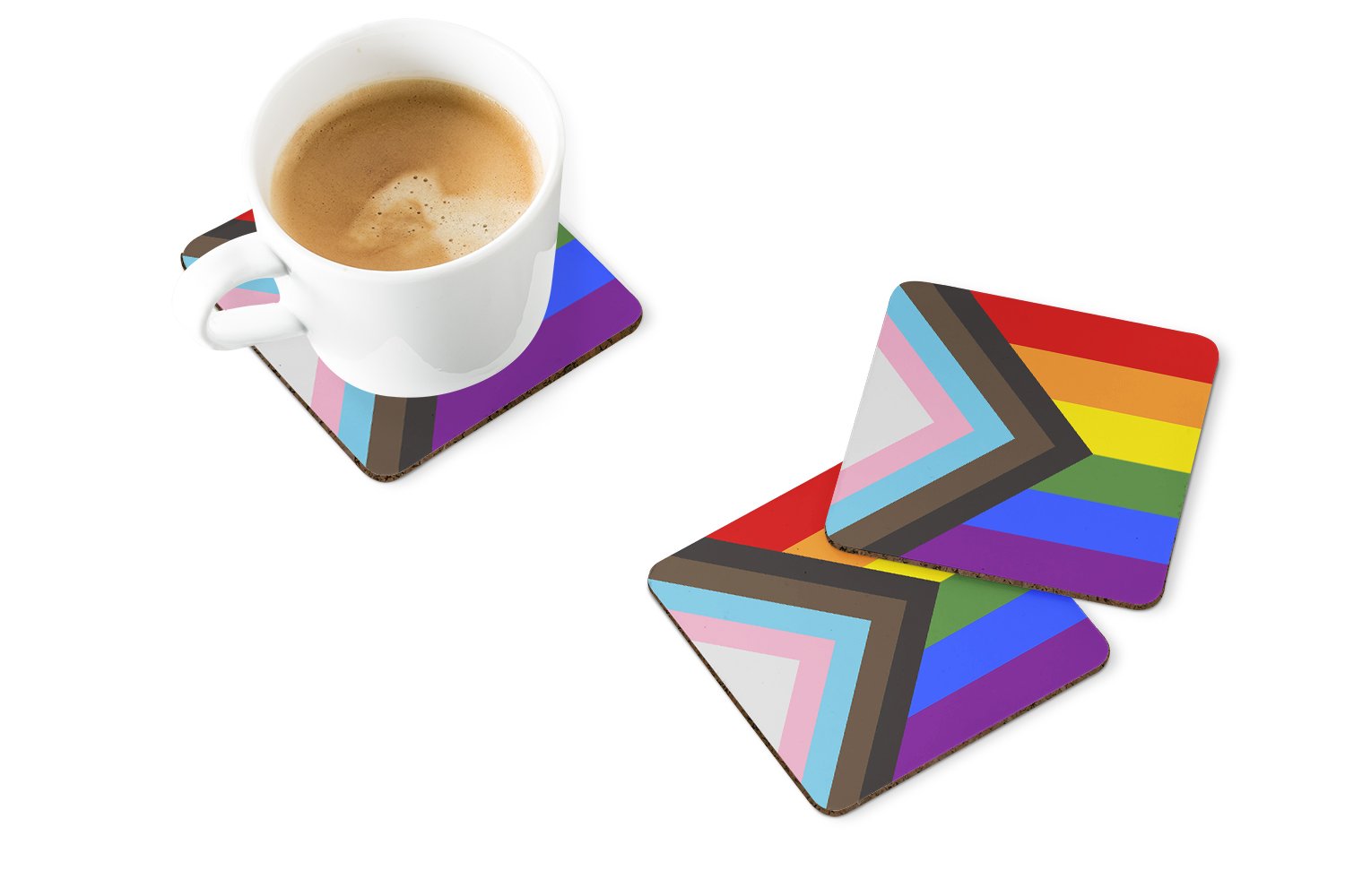 Gay Pride Progress Pride Foam Coasters Set of 4 Cup Coasters for Indoor Outdoor, Tabletop Protection, Anti Slip, Mouse pad Material
