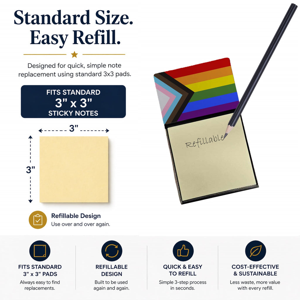 Gay Pride Progress Pride Watercolor Sticky Note Holder Refillable Dispenser Desk Accessory 3x3 Pad Gift