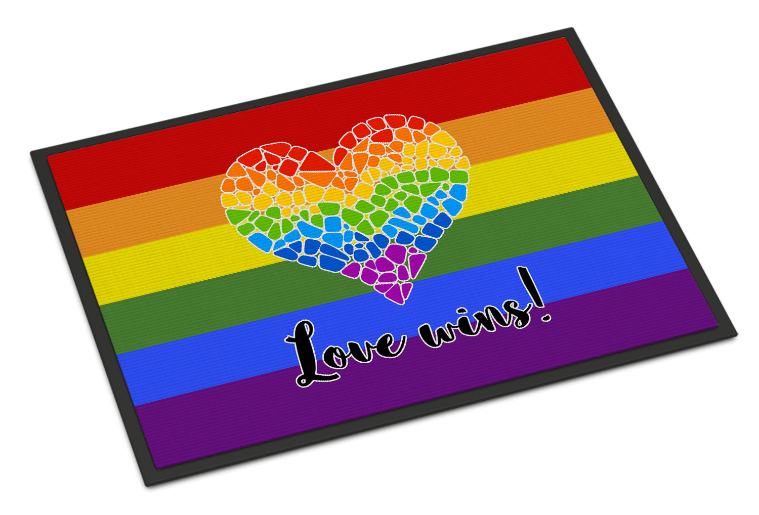 Gay Pride Love Wins Mosaic Heart Doormat Indoor Outdoor 24H X 36W Front Door Mat Rugs for Entryway, Non Slip Washable Low Pile,