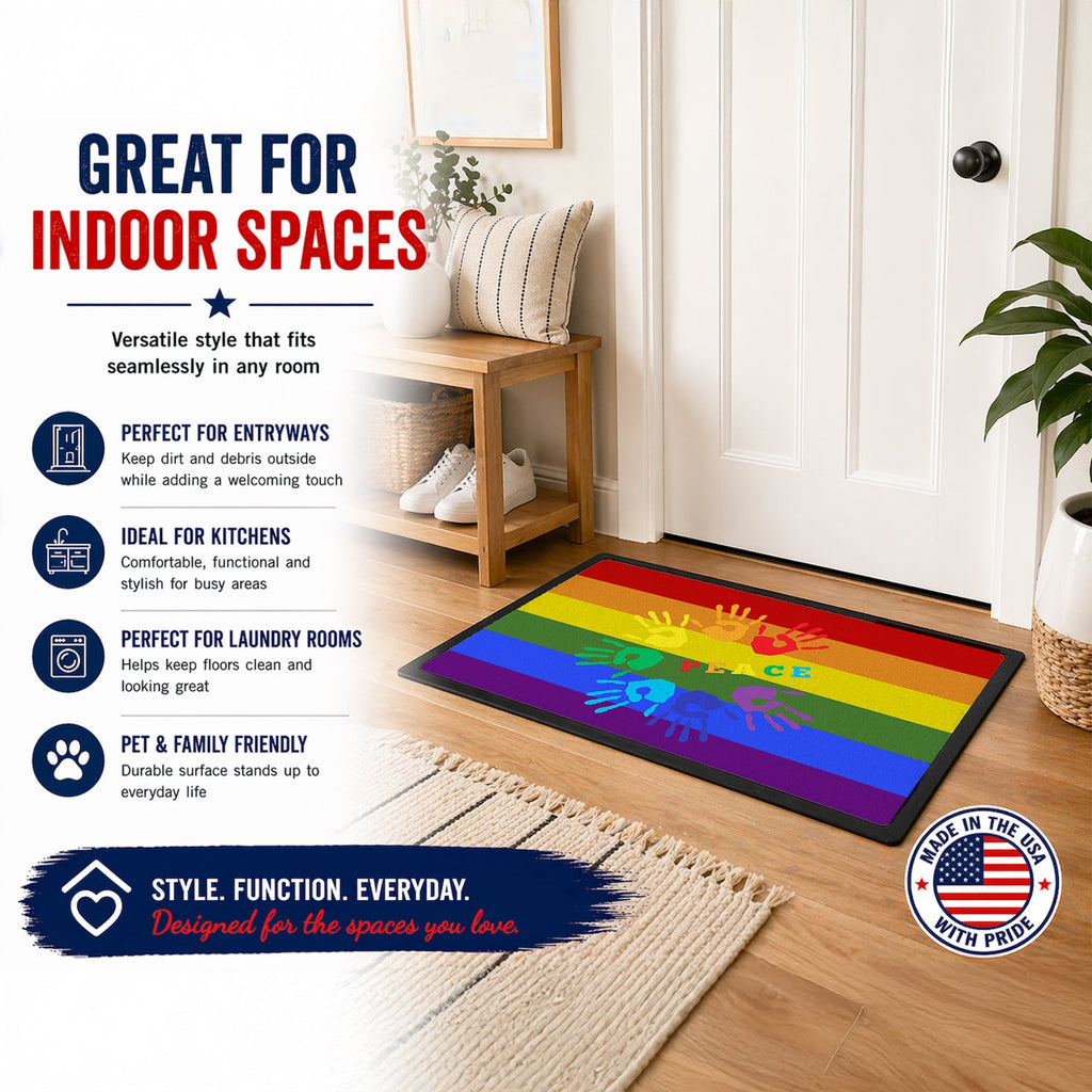 Gay Pride Peace Hands Doormat Indoor Outdoor 24H X 36W Front Door Mat Rugs for Entryway, Non Slip Washable Low Pile,