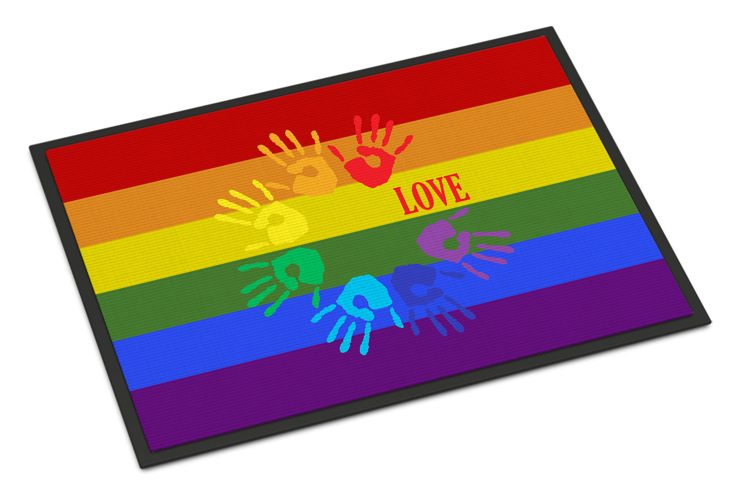 Gay Pride Love Hands Doormat Indoor Outdoor 24H X 36W Front Door Mat Rugs for Entryway, Non Slip Washable Low Pile,