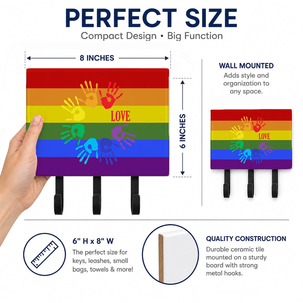 Gay Pride Love Hands Leash or Key Holder Wall Hooks, Coat Rack Wall Mount, for Hanging Keys, Towels, Aprons, Leashes