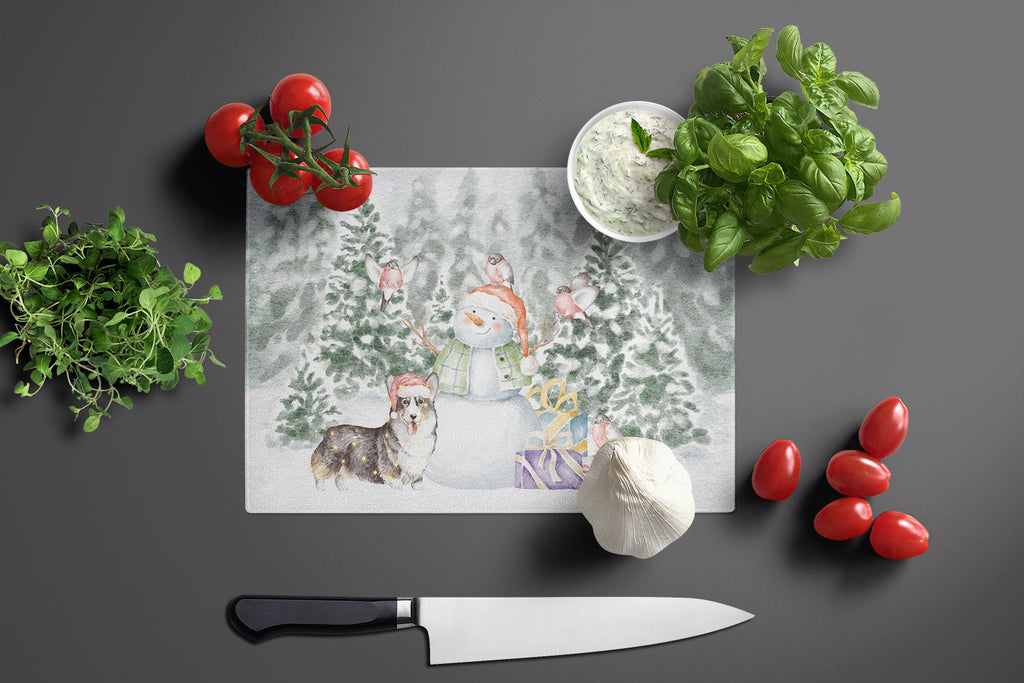 Corgi Black and Tan Points Christmas Cutting Board Tempered Glass Kitchen Cutting Surface, Heat Resistant Chopping, Non-Slip Feet, Food Prep & Serving