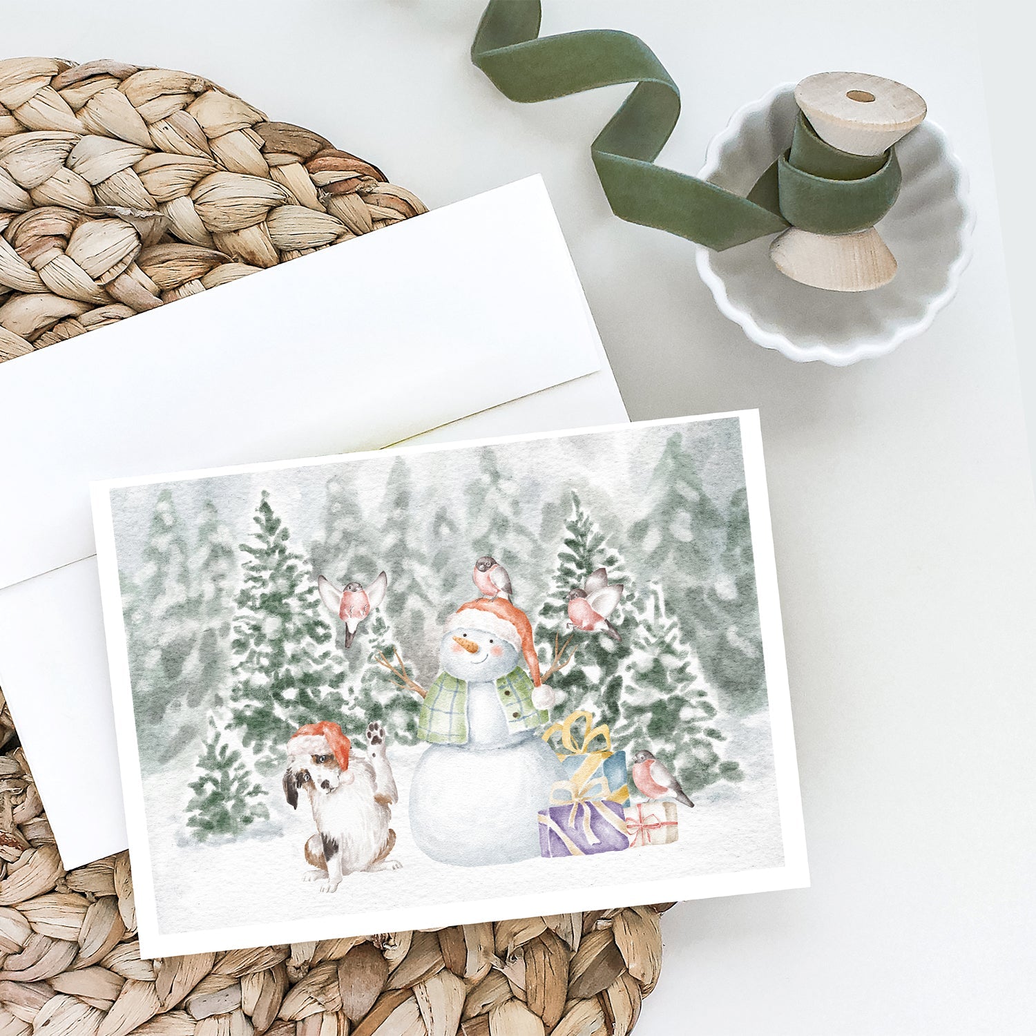 Australian Shepherd Puppy Black White Christmas Greeting Cards Pack of 8 Blank Cards with Envelopes Whimsical A7 Size 5x7