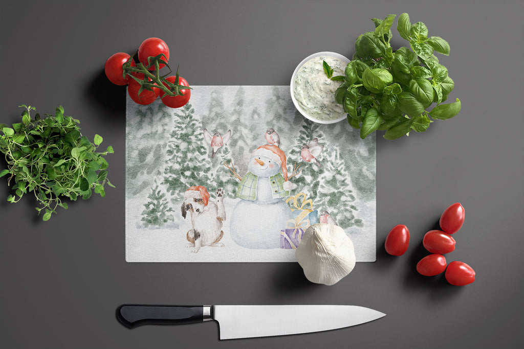 Australian Shepherd Puppy Black White Christmas Cutting Board Tempered Glass Kitchen Cutting Surface, Heat Resistant Chopping, Non-Slip Feet, Food Prep & Serving