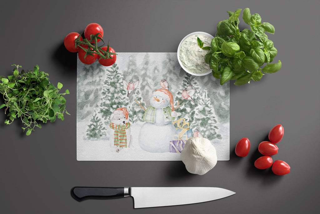 Samoyed Puppy Christmas Cutting Board Tempered Glass Kitchen Cutting Surface, Heat Resistant Chopping, Non-Slip Feet, Food Prep & Serving