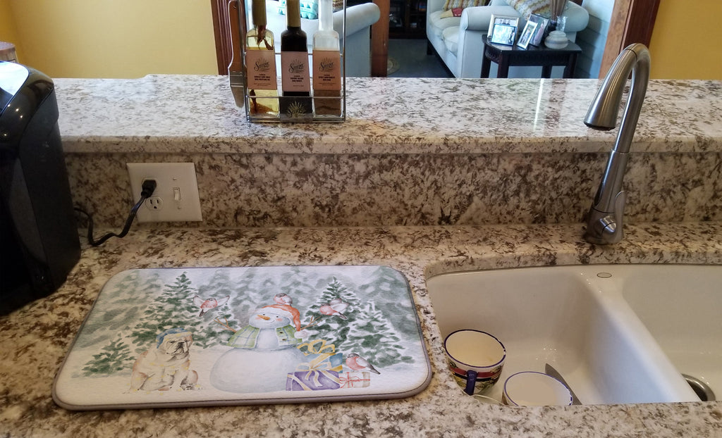 Bulldog Fawn Christmas Dish Drying Mat Absorbent Dish Drying Mat Pad for Kitchen Counter Dish Drainer Mat for Countertop, 14 x 21", Multicolor
