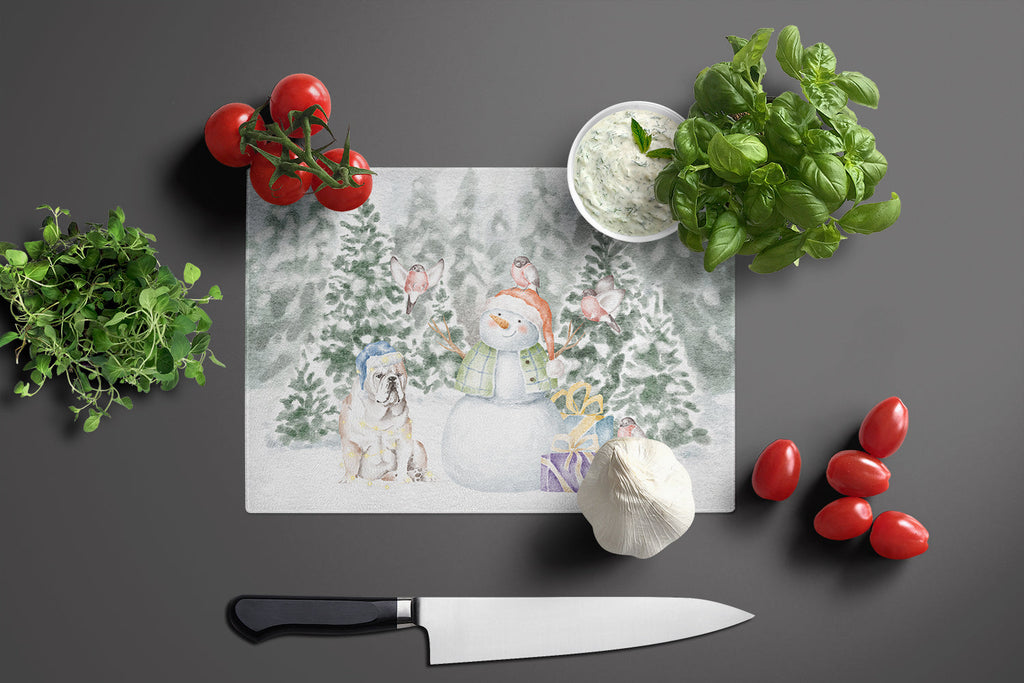 Bulldog Fawn Christmas Cutting Board Tempered Glass Kitchen Cutting Surface, Heat Resistant Chopping, Non-Slip Feet, Food Prep & Serving