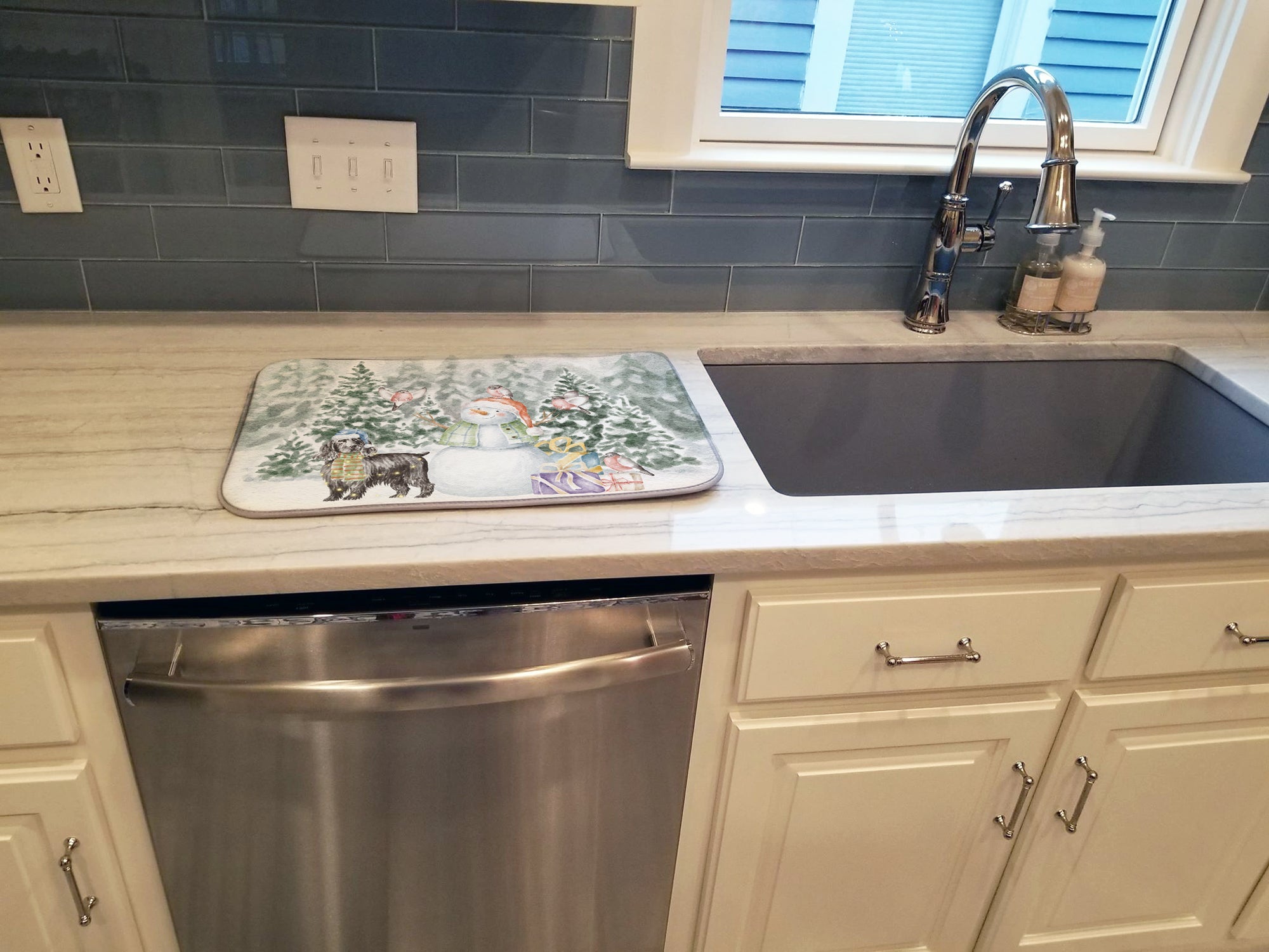 Cocker Spaniel Black Christmas Dish Drying Mat Absorbent Dish Drying Mat Pad for Kitchen Counter Dish Drainer Mat for Countertop, 14 x 21", Multicolor