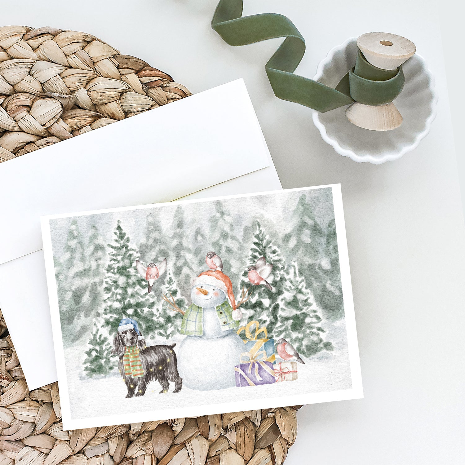 Cocker Spaniel Black Christmas Greeting Cards Pack of 8 Blank Cards with Envelopes Whimsical A7 Size 5x7