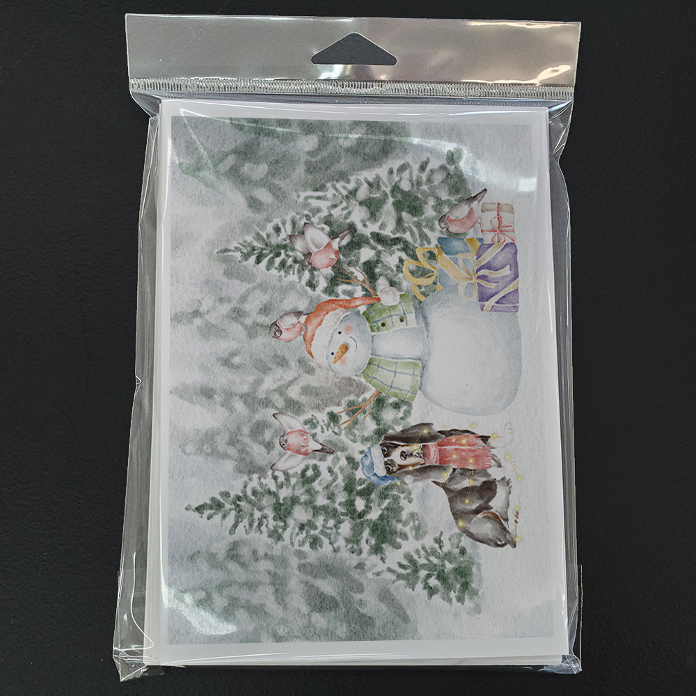 Basset Hound Black White and Tan Christmas Greeting Cards Pack of 8 Blank Cards with Envelopes Whimsical A7 Size 5x7