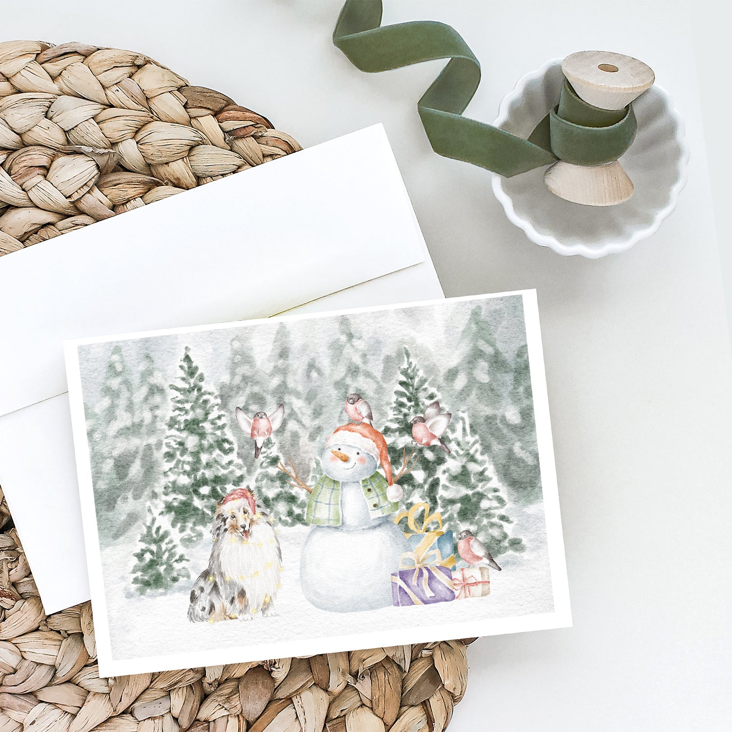 Sheltie/Shetland Sheepdog Blue Merle Christmas Greeting Cards Pack of 8 Blank Cards with Envelopes Whimsical A7 Size 5x7