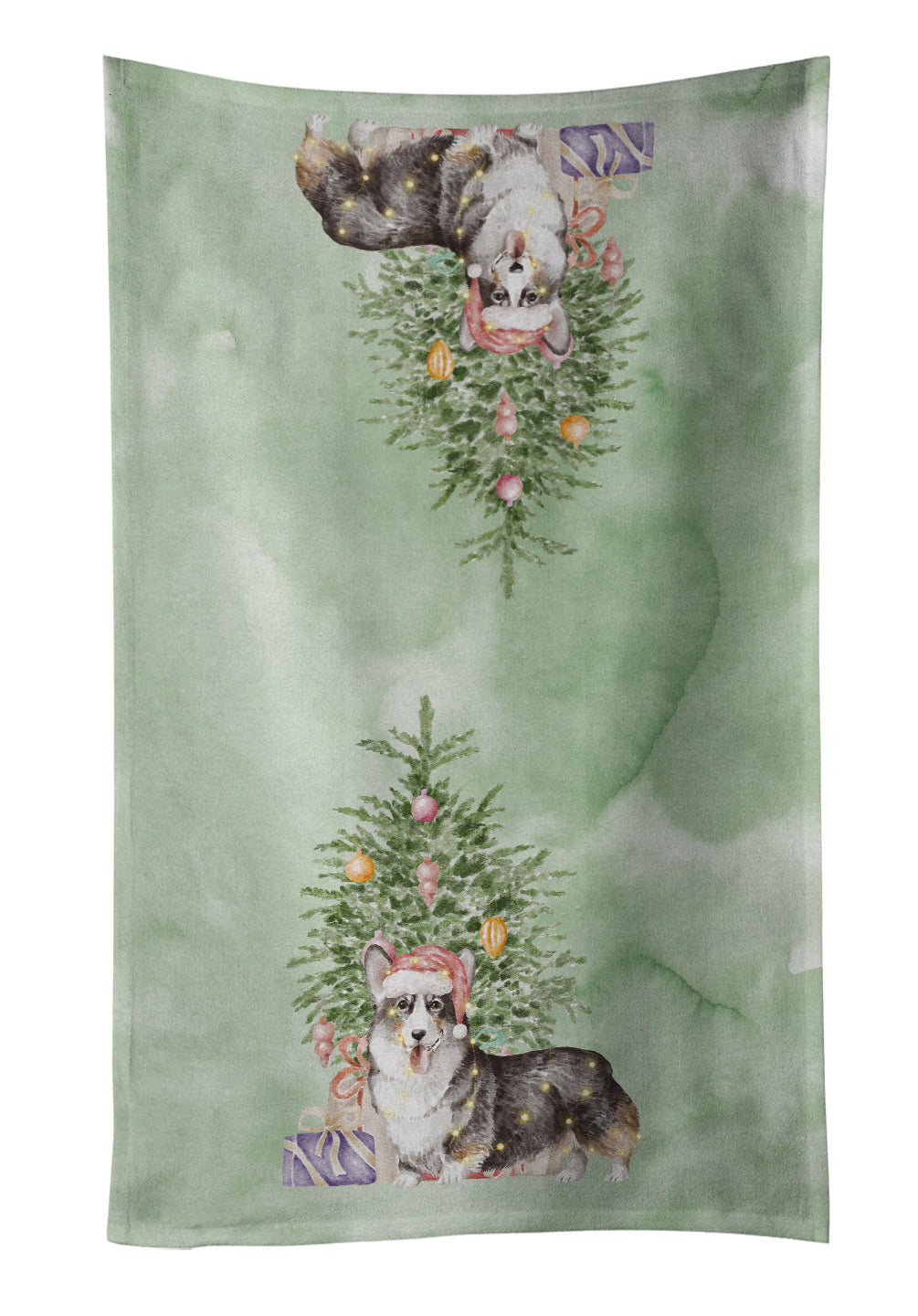 Corgi Pembroke Tricolor Christmas Presents and Tree Kitchen Towel Velour Plush Front and Cotton Loop Back Machine Washable