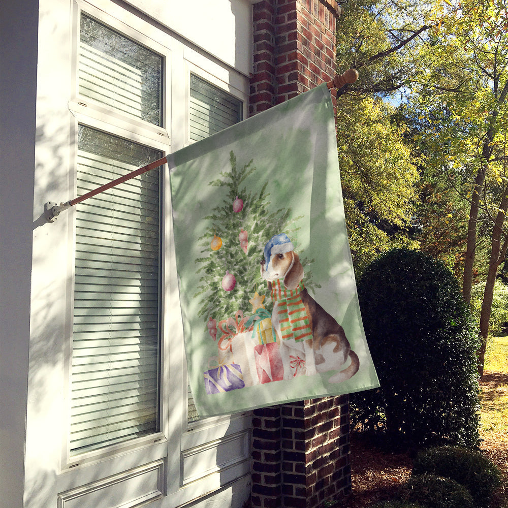 Beagle Christmas Presents and Tree House Flag 28x40 Porch Sleeve Pole Decorative Outside Yard Banner Artwork Wall Hanging, Polyester