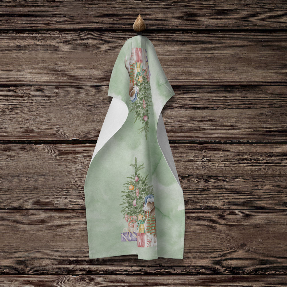 Beagle Christmas Presents and Tree Kitchen Towel Velour Plush Front and Cotton Loop Back Machine Washable