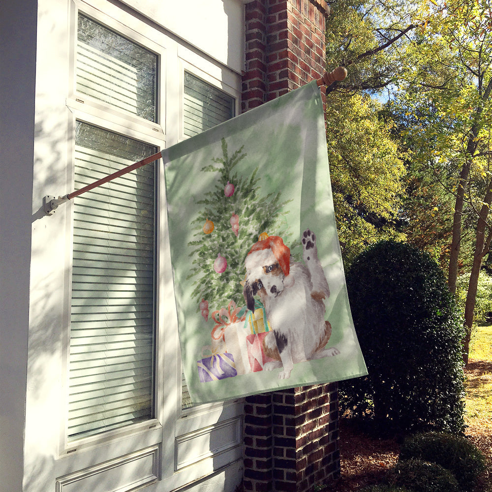 Australian Shepherd High Five Christmas Presents and Tree House Flag 28x40 Porch Sleeve Pole Decorative Outside Yard Banner Artwork Wall Hanging, Polyester