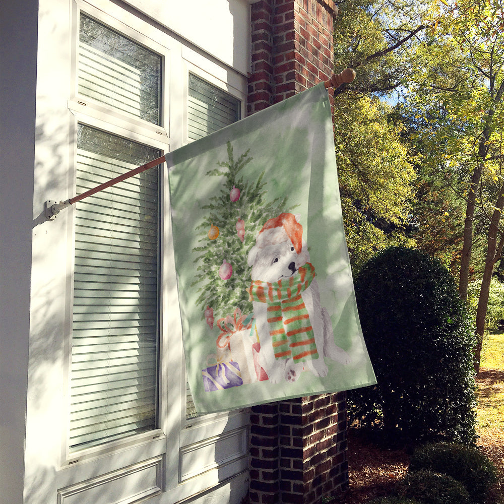 Samoyed Christmas Presents and Tree House Flag 28x40 Porch Sleeve Pole Decorative Outside Yard Banner Artwork Wall Hanging, Polyester