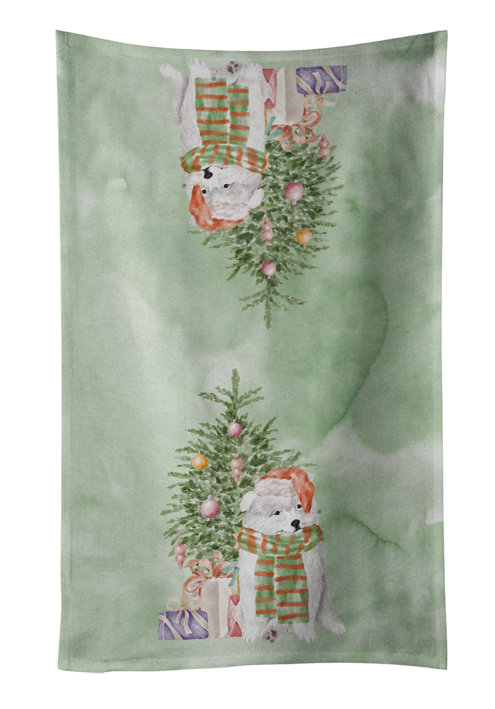 Samoyed Christmas Presents and Tree Kitchen Towel Velour Plush Front and Cotton Loop Back Machine Washable