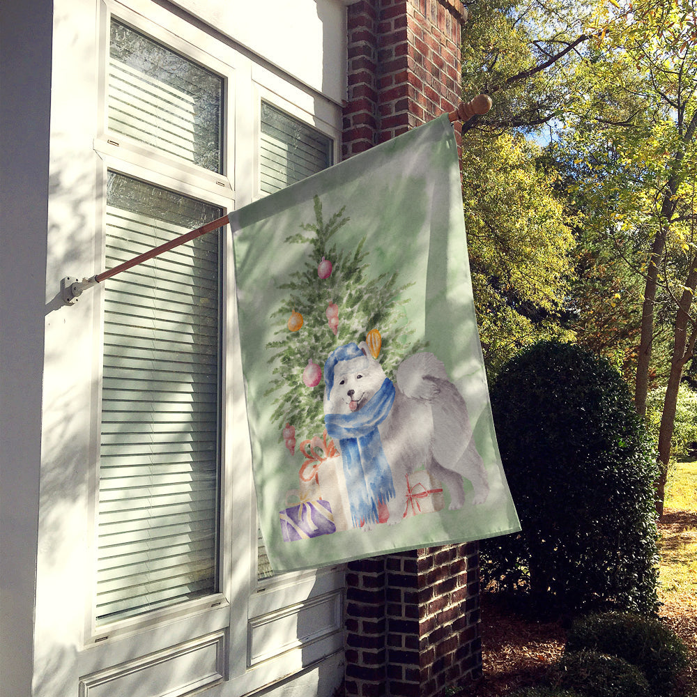 Samoyed #2 Christmas Presents and Tree House Flag 28x40 Porch Sleeve Pole Decorative Outside Yard Banner Artwork Wall Hanging, Polyester