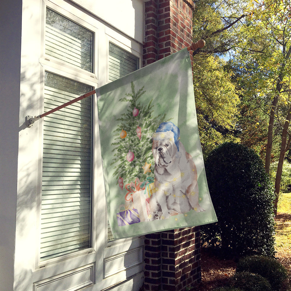 Bulldog, English Bulldog Christmas Presents and Tree House Flag 28x40 Porch Sleeve Pole Decorative Outside Yard Banner Artwork Wall Hanging, Polyester