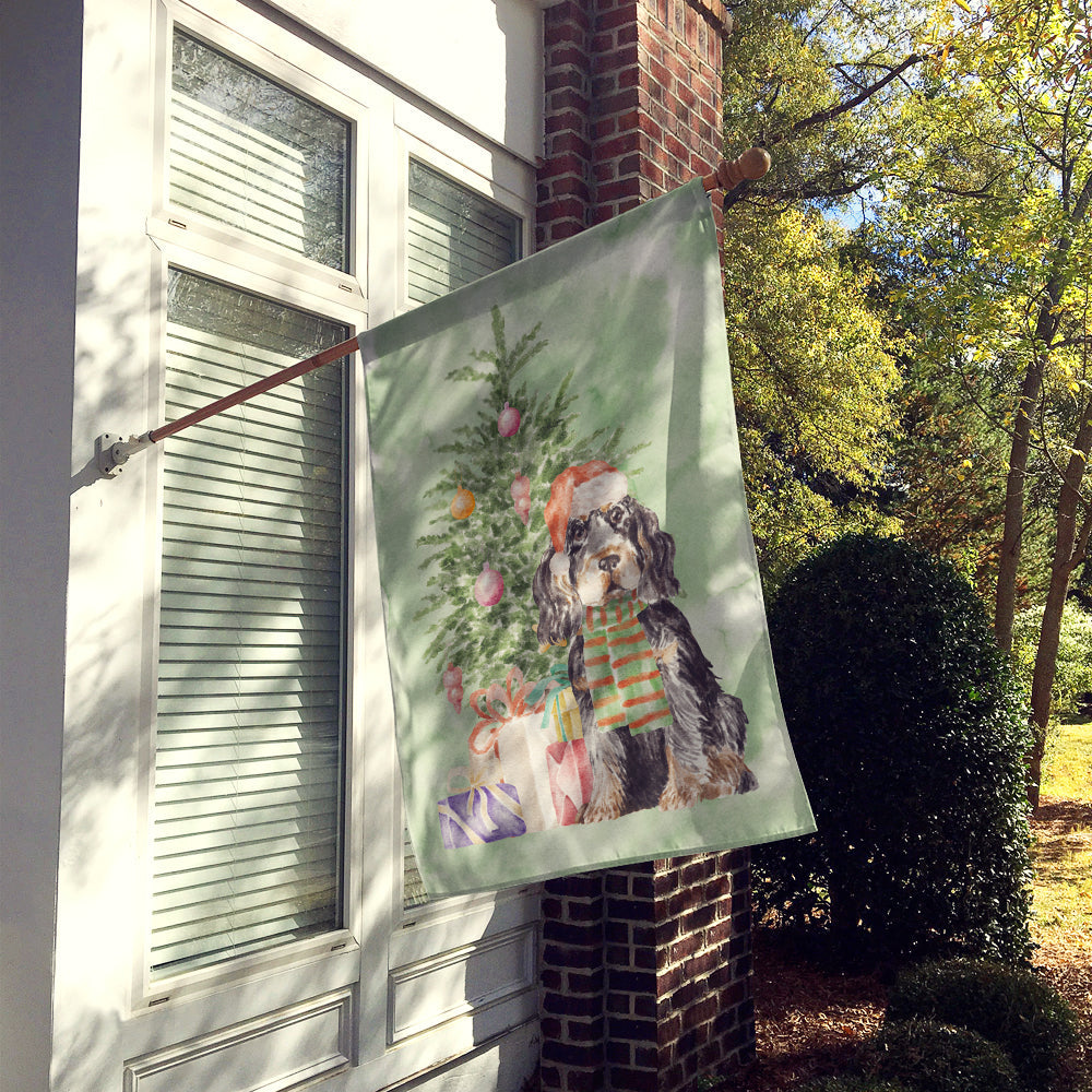 Cocker Spaniel English Black Tan Christmas Presents and Tree House Flag 28x40 Porch Sleeve Pole Decorative Outside Yard Banner Artwork Wall Hanging, Polyester