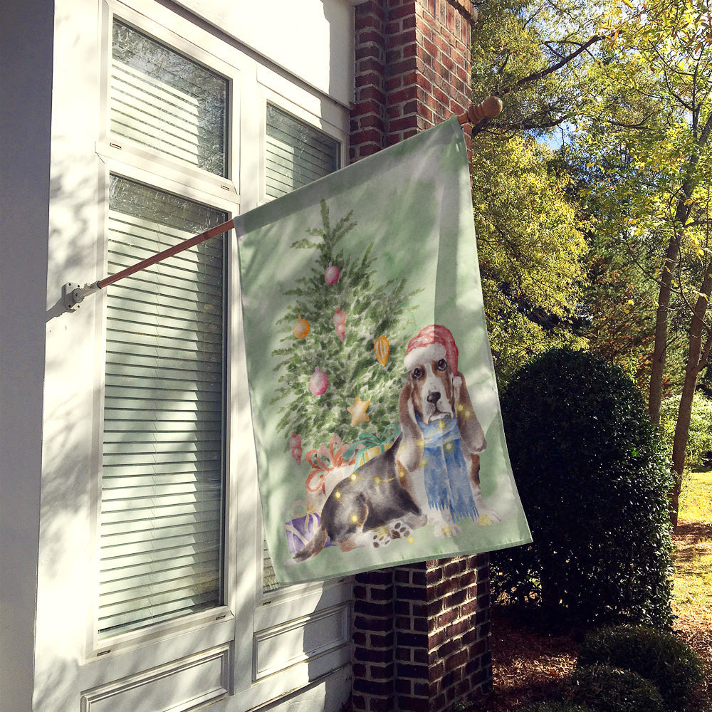 Basset Hound Christmas Presents and Tree House Flag 28x40 Porch Sleeve Pole Decorative Outside Yard Banner Artwork Wall Hanging, Polyester