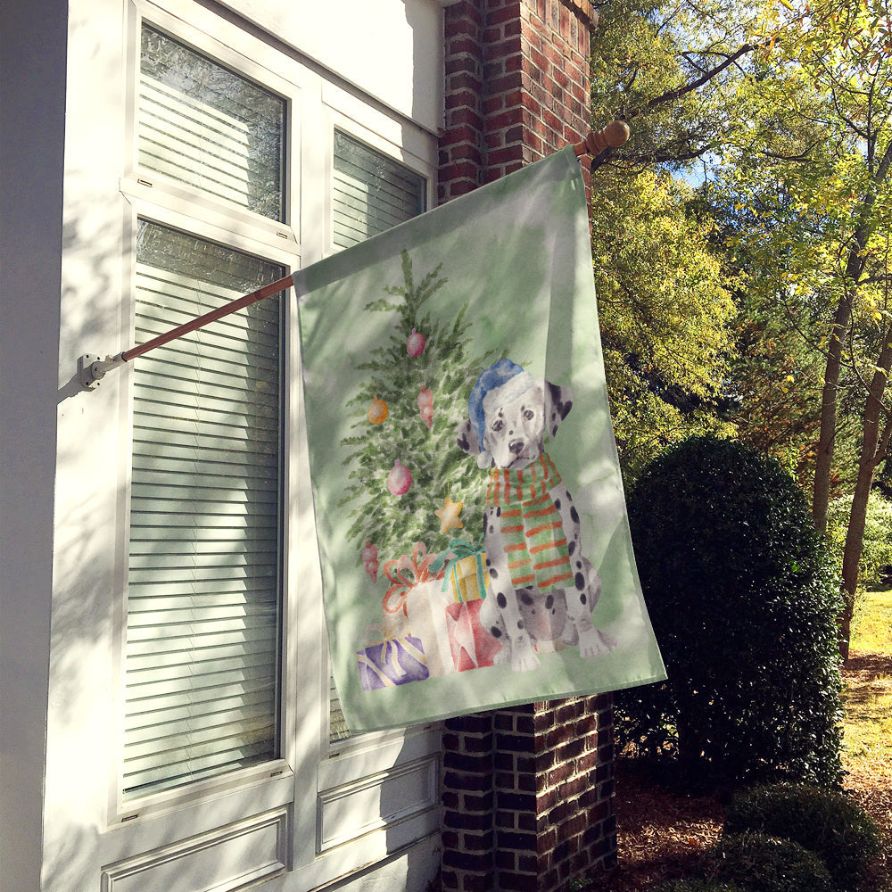 Dalmatian Puppy Christmas Presents and Tree House Flag 28x40 Porch Sleeve Pole Decorative Outside Yard Banner Artwork Wall Hanging, Polyester
