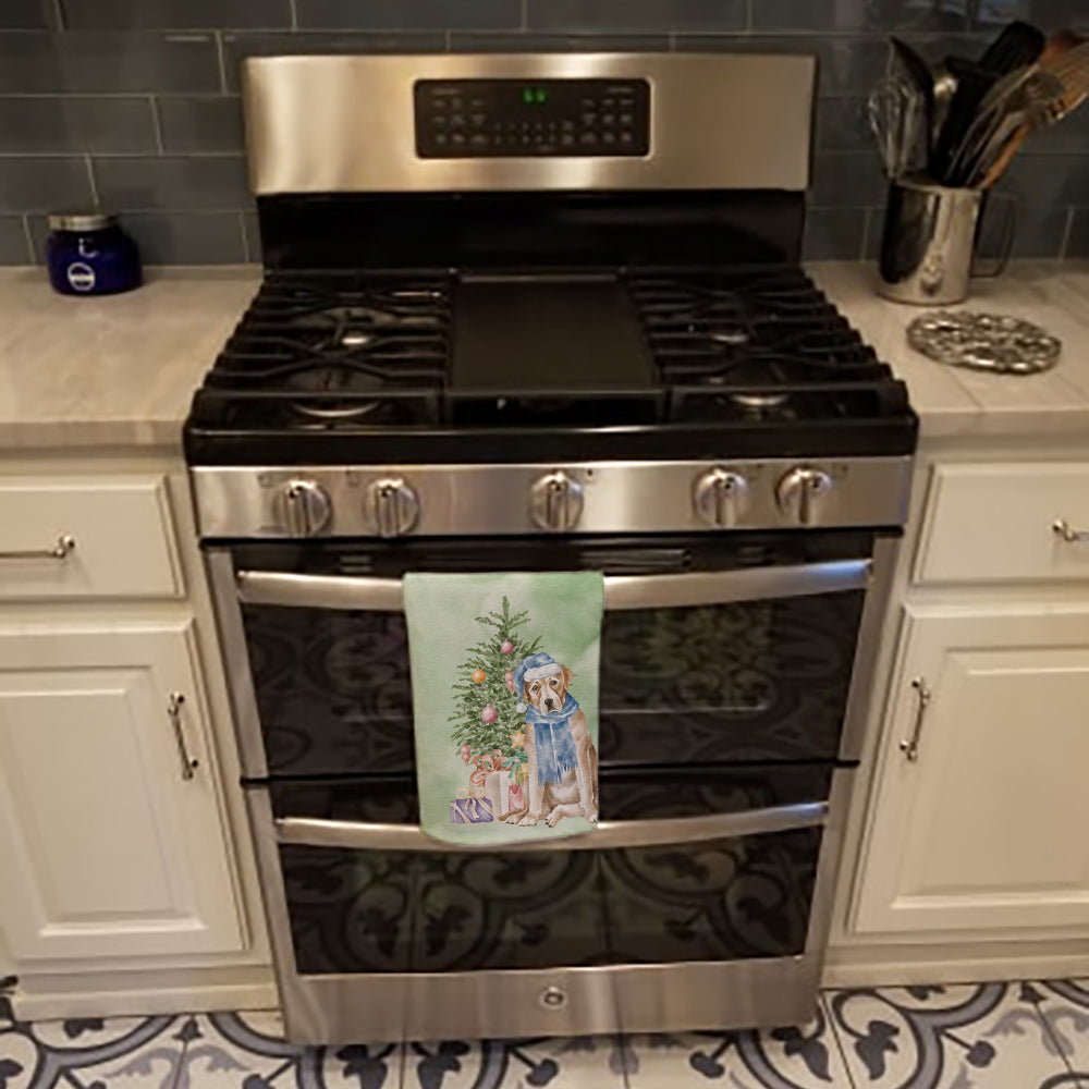 Labrador Retriever Yellow Christmas Presents and Tree Kitchen Towel Velour Plush Front and Cotton Loop Back Machine Washable
