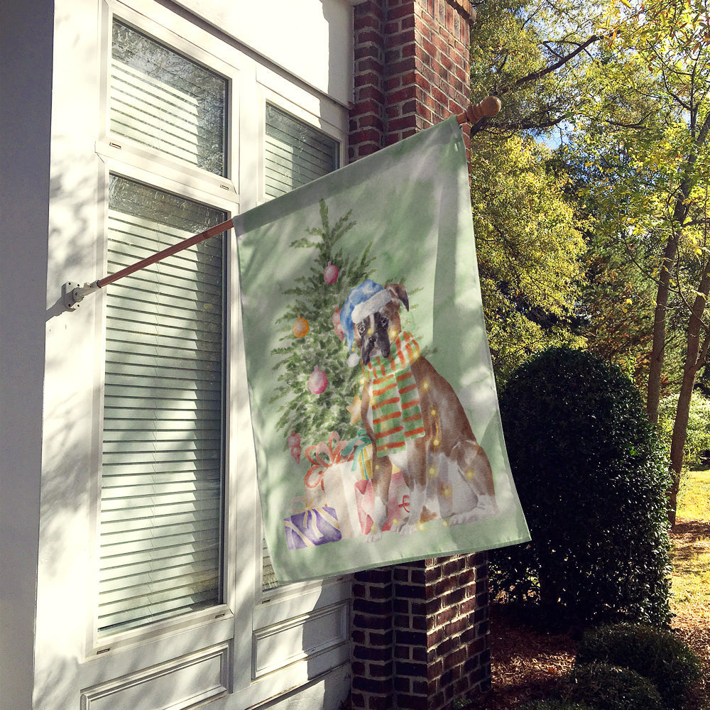 Boxer Christmas Presents and Tree House Flag 28x40 Porch Sleeve Pole Decorative Outside Yard Banner Artwork Wall Hanging, Polyester