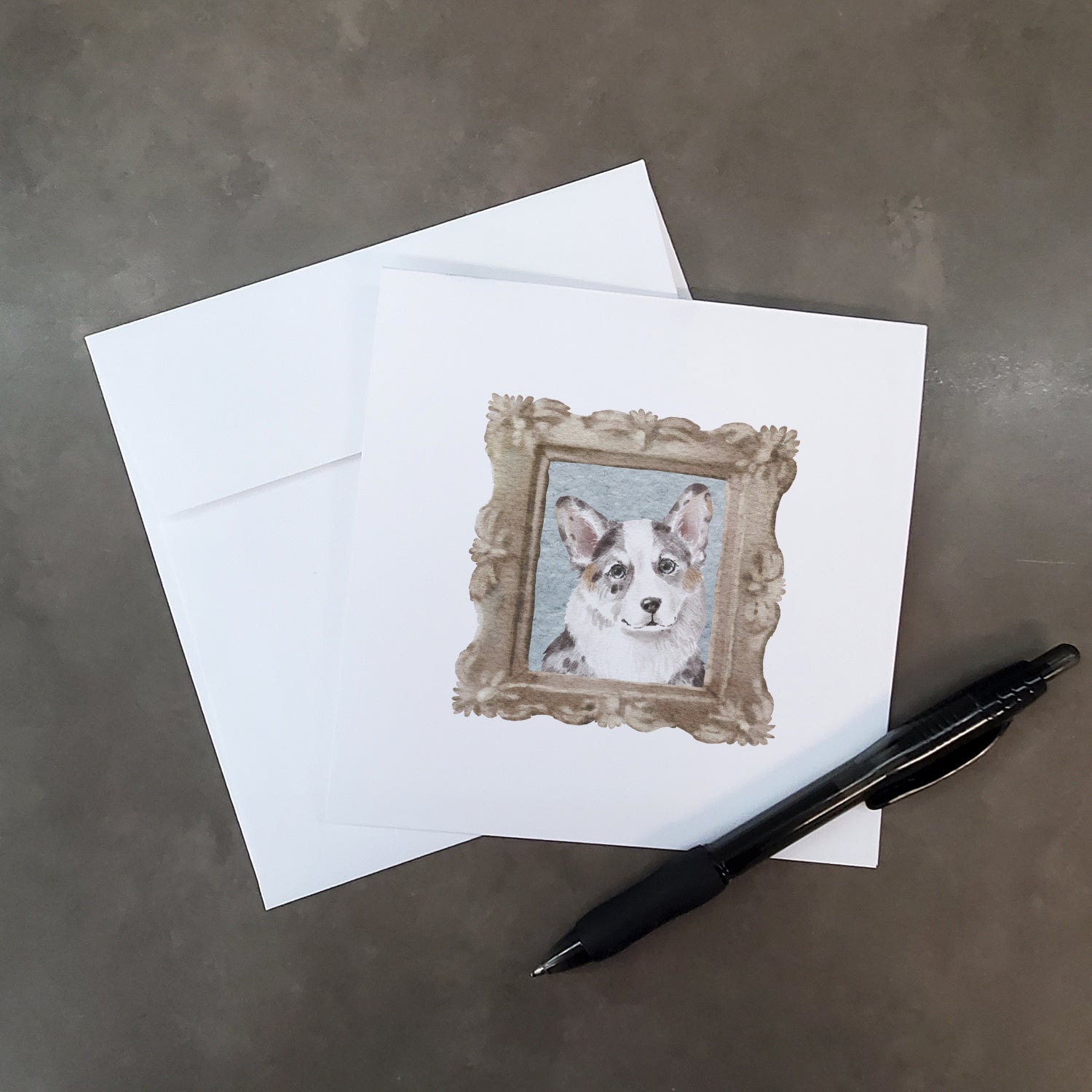 Corgi Merle Front View Pretty as a Picture Square Greeting Cards and Envelopes Pack of 8 Blank Cards with Envelopes Blank Thank You Note Greeting Cards Stationery