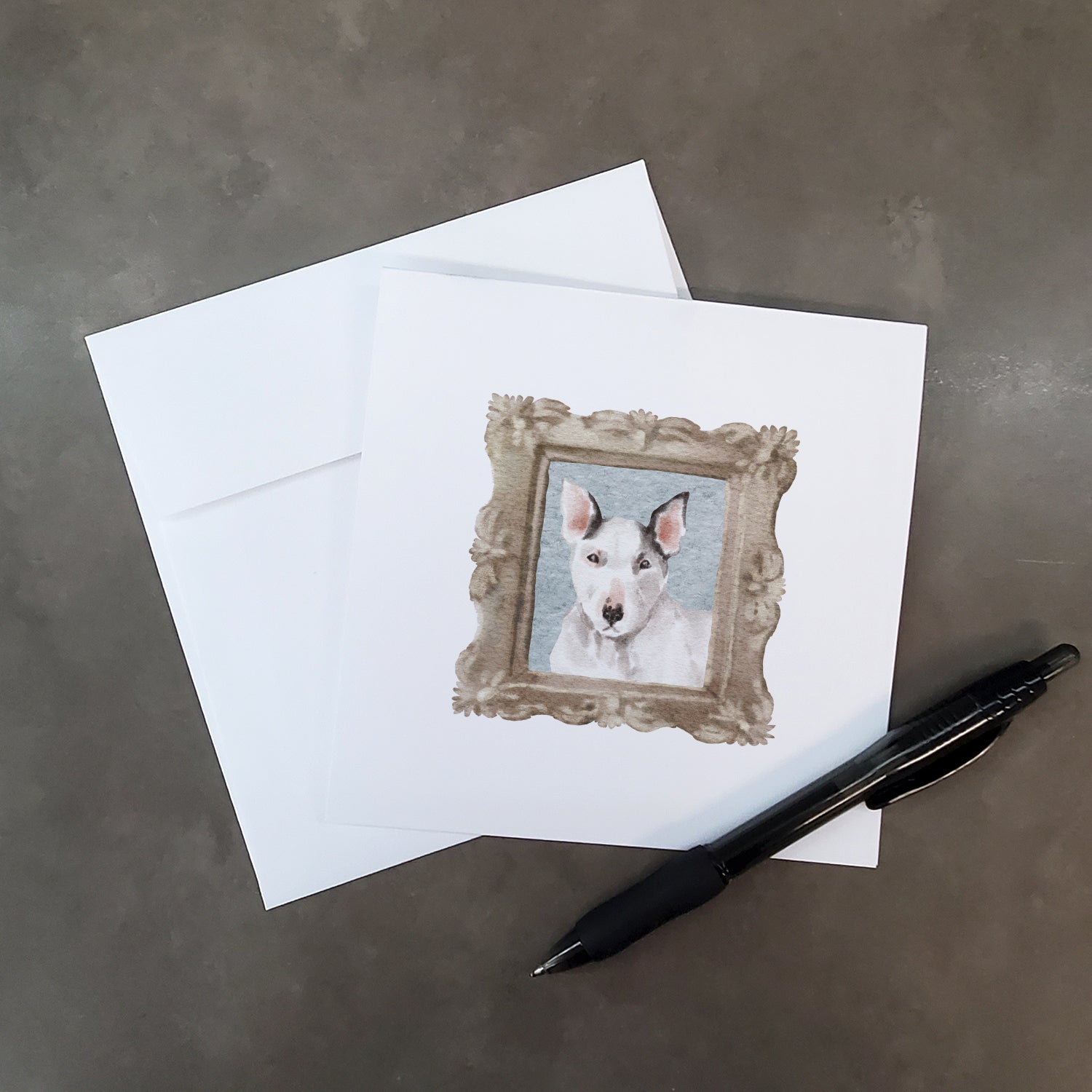 Bull Terrier Black White Front View Pretty as a Picture Square Greeting Cards and Envelopes Pack of 8 Blank Cards with Envelopes Blank Thank You Note Greeting Cards Stationery