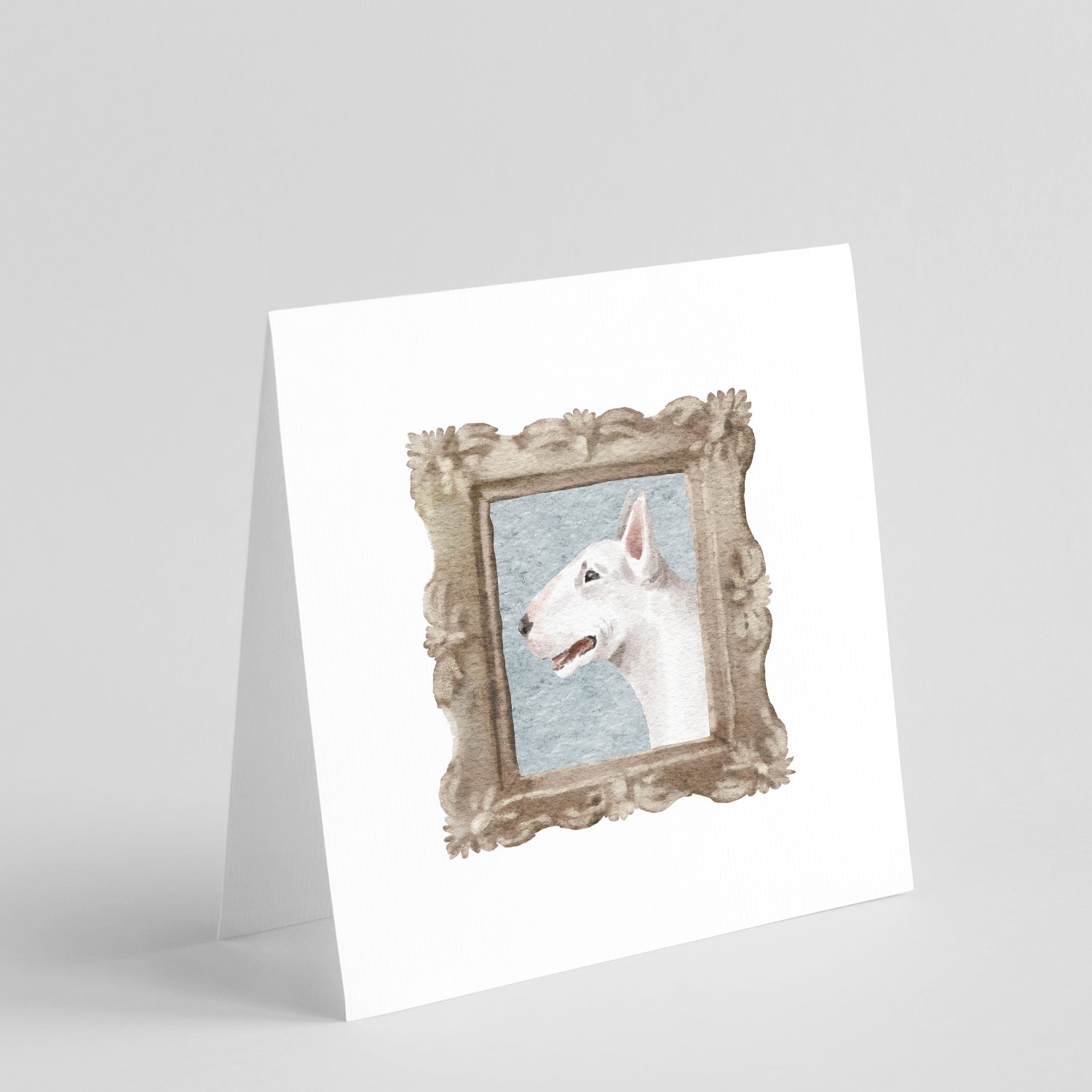 Bull Terrier White Side View Pretty as a Picture Square Greeting Cards and Envelopes Pack of 8 Blank Cards with Envelopes Blank Thank You Note Greeting Cards Stationery