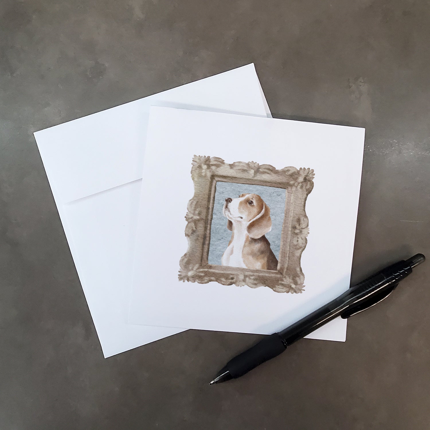 Beagle Tricolor Side View Pretty as a Picture Square Greeting Cards and Envelopes Pack of 8 Blank Cards with Envelopes Blank Thank You Note Greeting Cards Stationery
