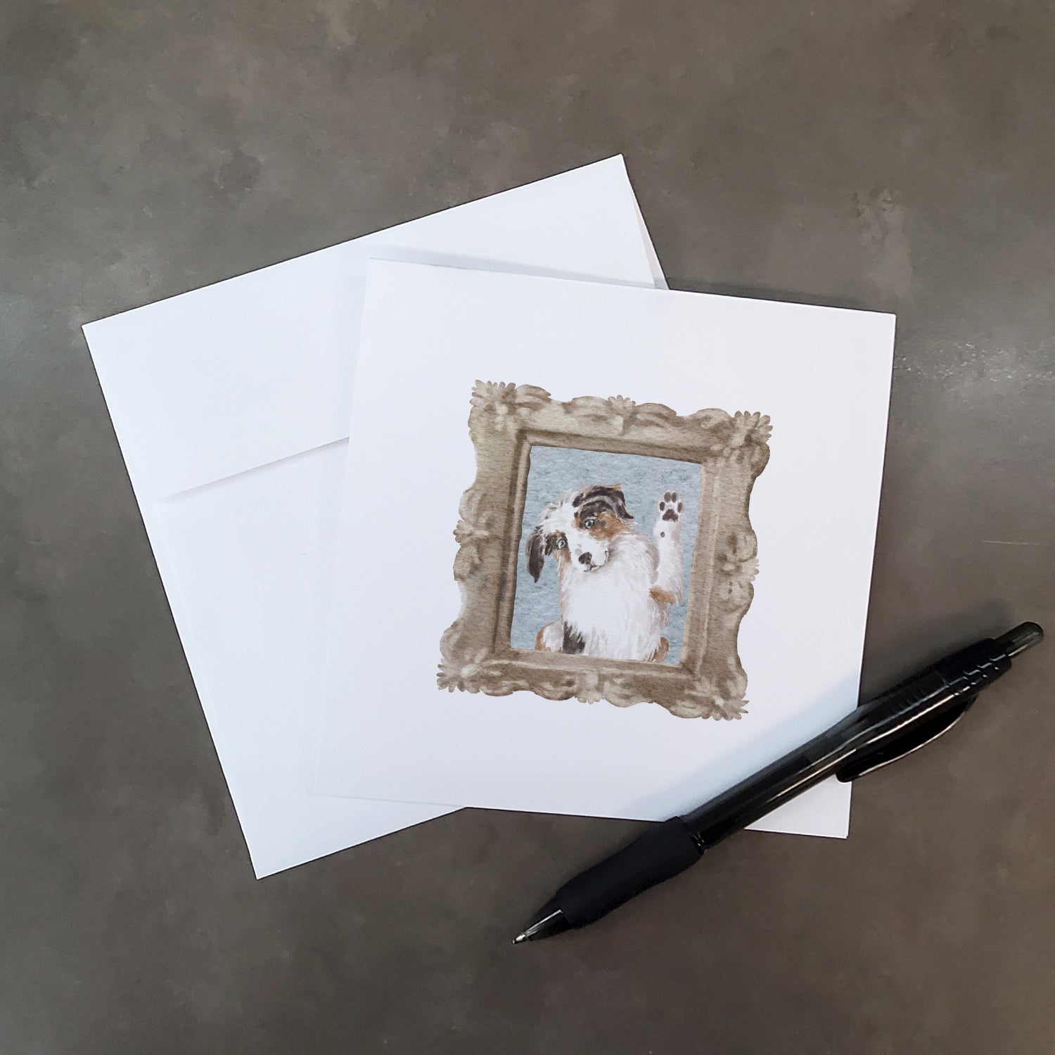Australian Shepherd Merle Paw Hello Pretty as a Picture Square Greeting Cards and Envelopes Pack of 8 Blank Cards with Envelopes Blank Thank You Note Greeting Cards Stationery