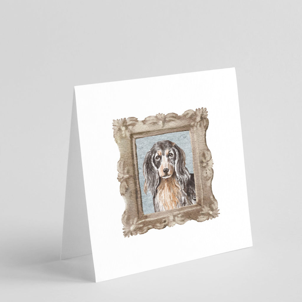 Dachsund Longhaired Black Tan Front View Pretty as a Picture Square Greeting Cards and Envelopes Pack of 8 Blank Cards with Envelopes Blank Thank You Note Greeting Cards Stationery