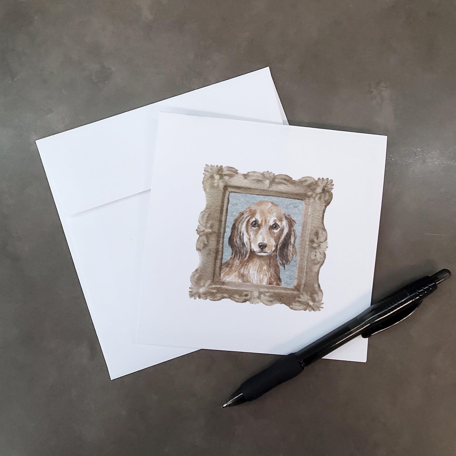 Dachsund Longhaired Red Front View Pretty as a Picture Square Greeting Cards and Envelopes Pack of 8 Blank Cards with Envelopes Blank Thank You Note Greeting Cards Stationery