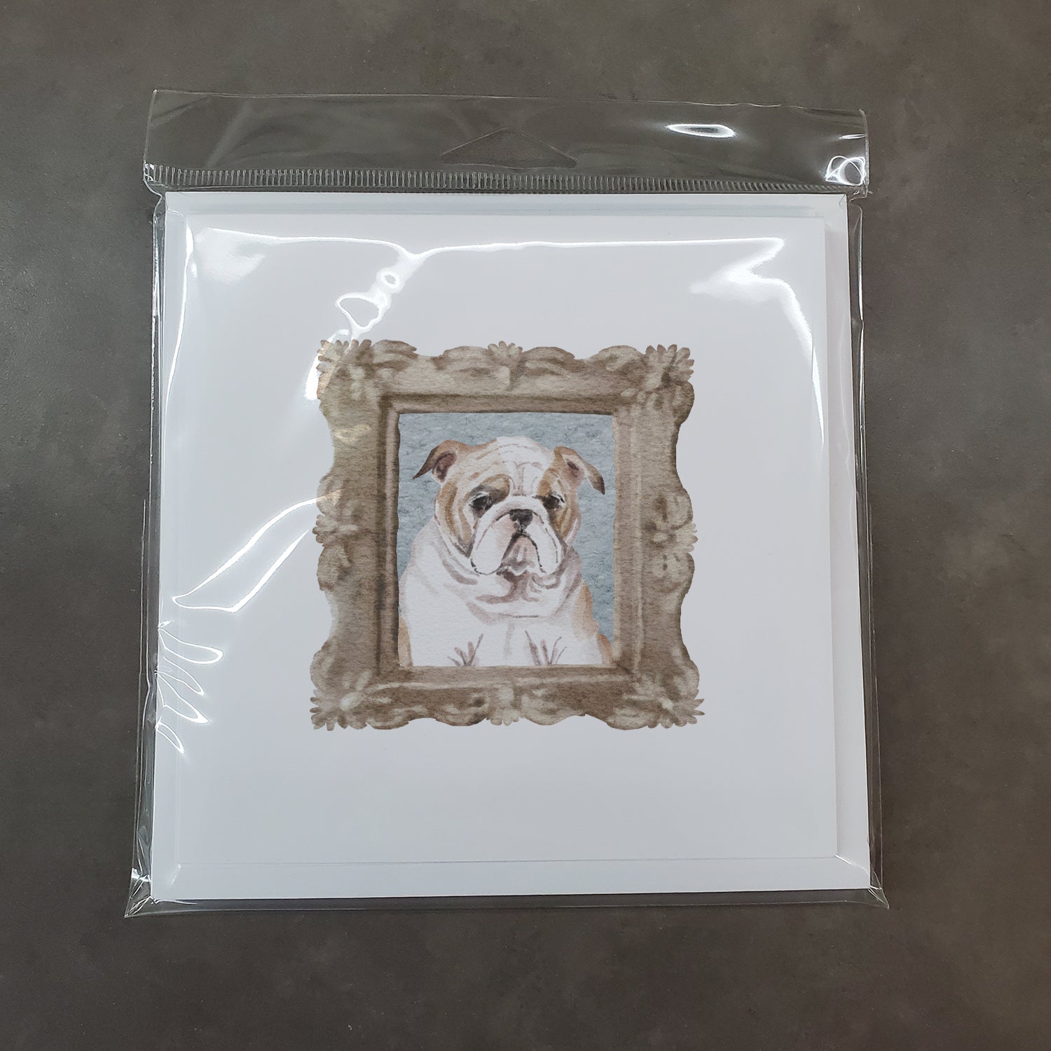 English Bulldog Fawn White Front View Pretty as a Picture Square Greeting Cards and Envelopes Pack of 8 Blank Cards with Envelopes Blank Thank You Note Greeting Cards Stationery