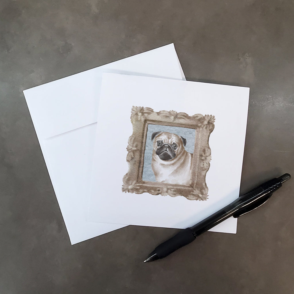 Pug Fawn Front View 2 Pretty as a Picture Square Greeting Cards and Envelopes Pack of 8 Blank Cards with Envelopes Blank Thank You Note Greeting Cards Stationery
