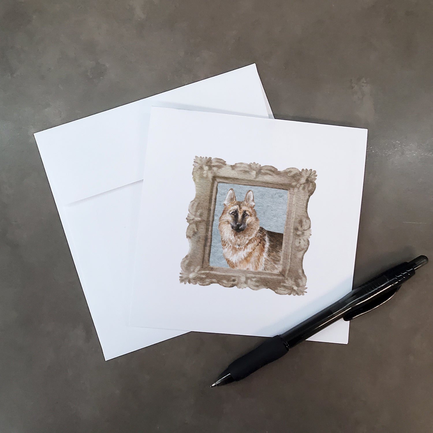 German Shepherd Front View Pretty as a Picture Square Greeting Cards and Envelopes Pack of 8 Blank Cards with Envelopes Blank Thank You Note Greeting Cards Stationery