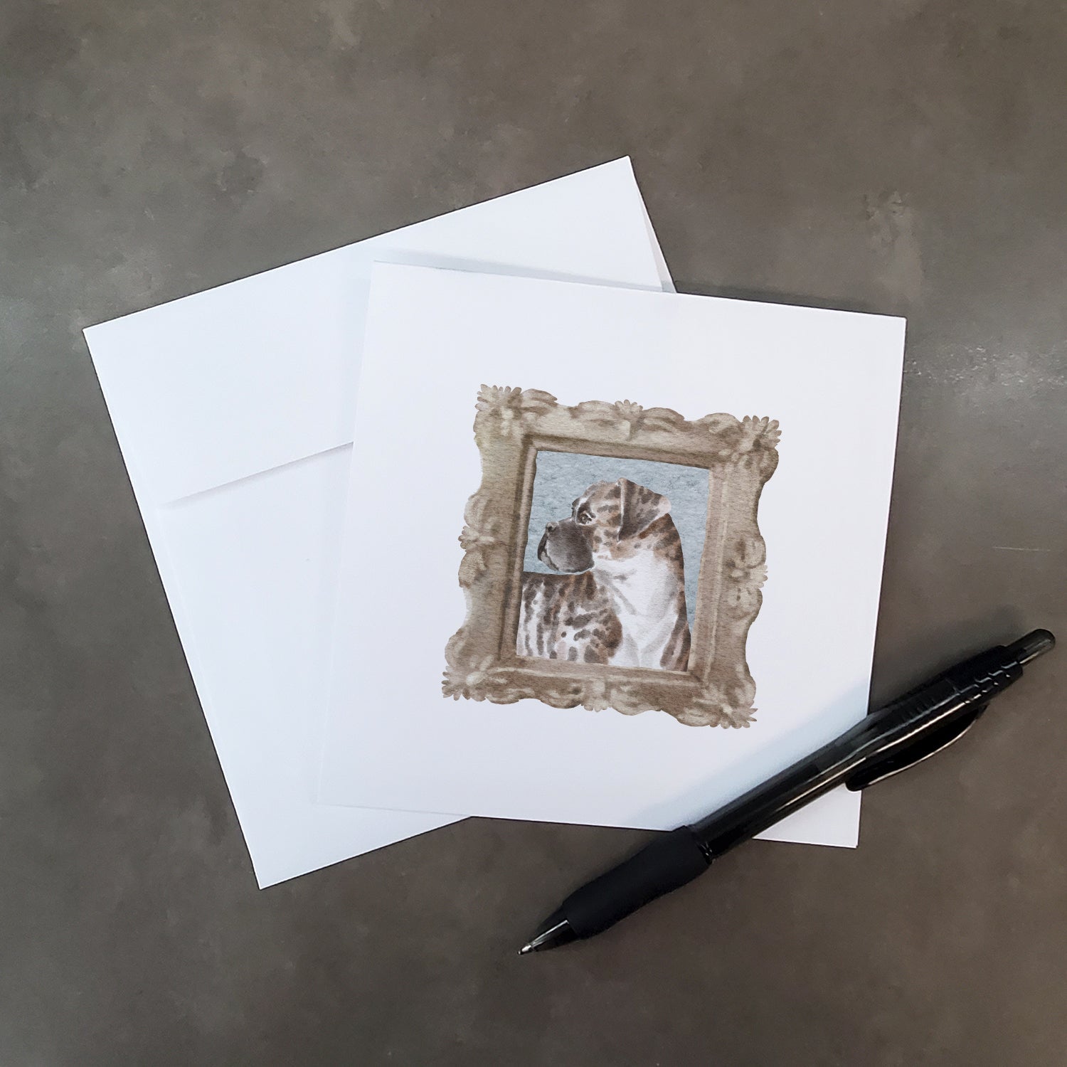 Boxer Brindle Side View Pretty as a Picture Square Greeting Cards and Envelopes Pack of 8 Blank Cards with Envelopes Blank Thank You Note Greeting Cards Stationery