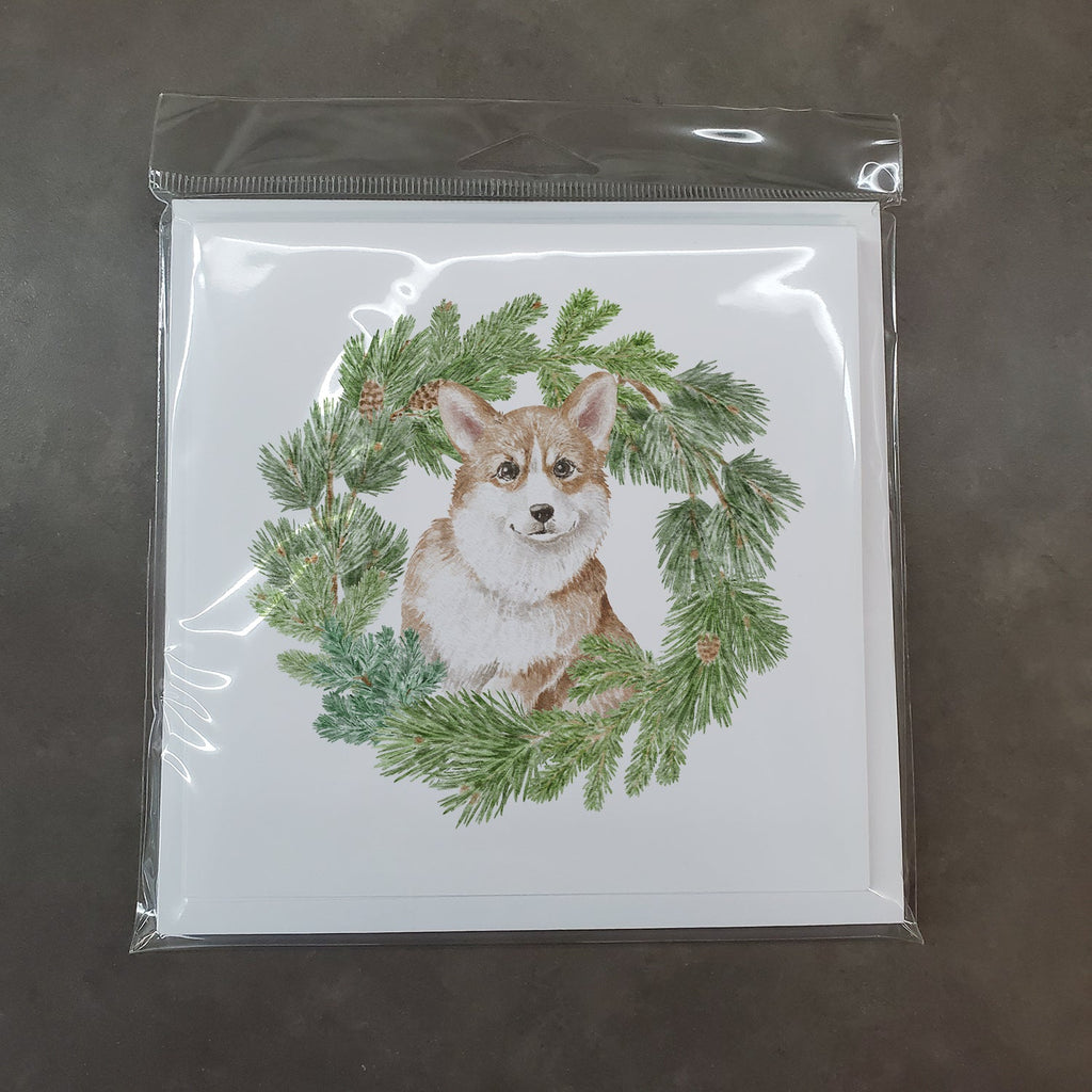 Corgi Red Christmas Wreath Square Greeting Cards and Envelopes Pack of 8 Blank Cards with Envelopes Blank Thank You Note Greeting Cards Stationery