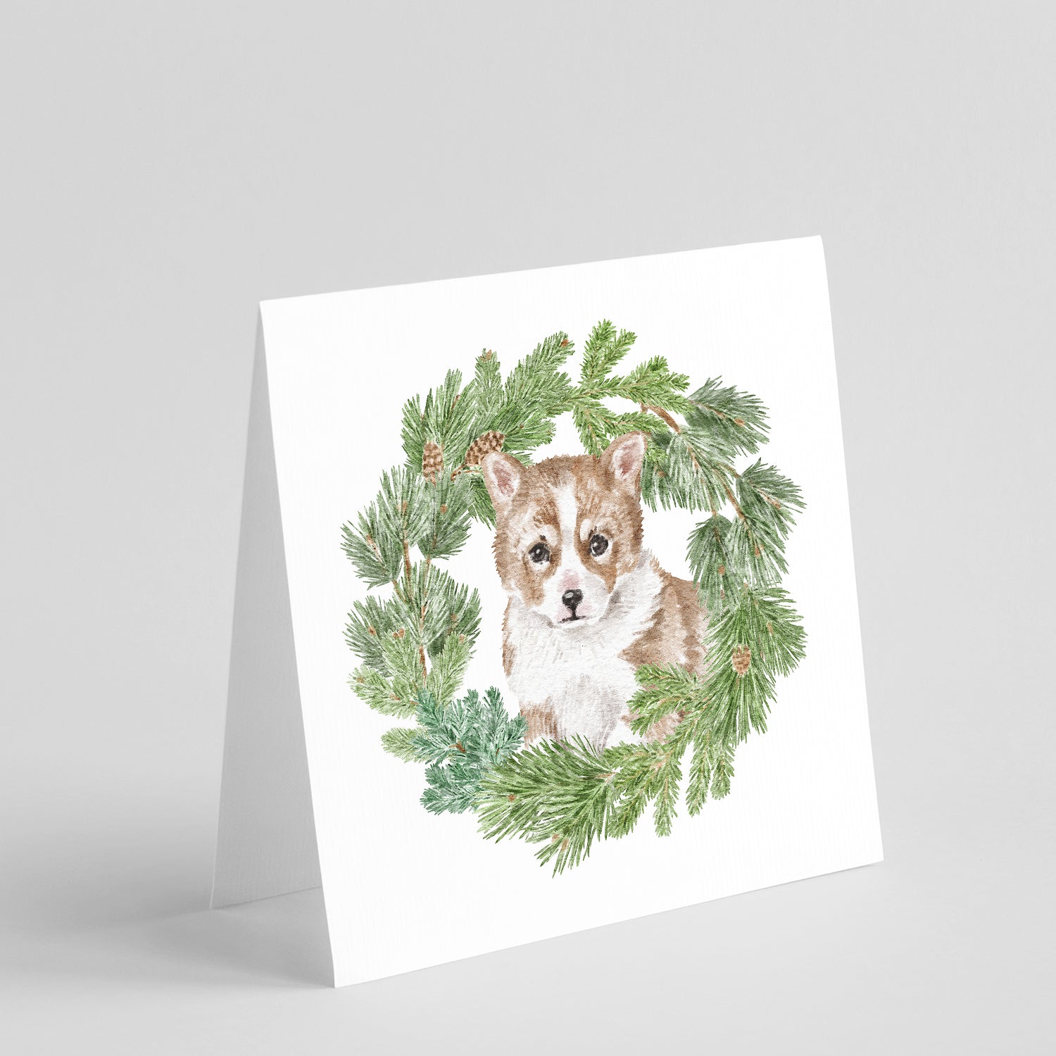 Corgi Puppy Red Christmas Wreath Square Greeting Cards and Envelopes Pack of 8 Blank Cards with Envelopes Blank Thank You Note Greeting Cards Stationery