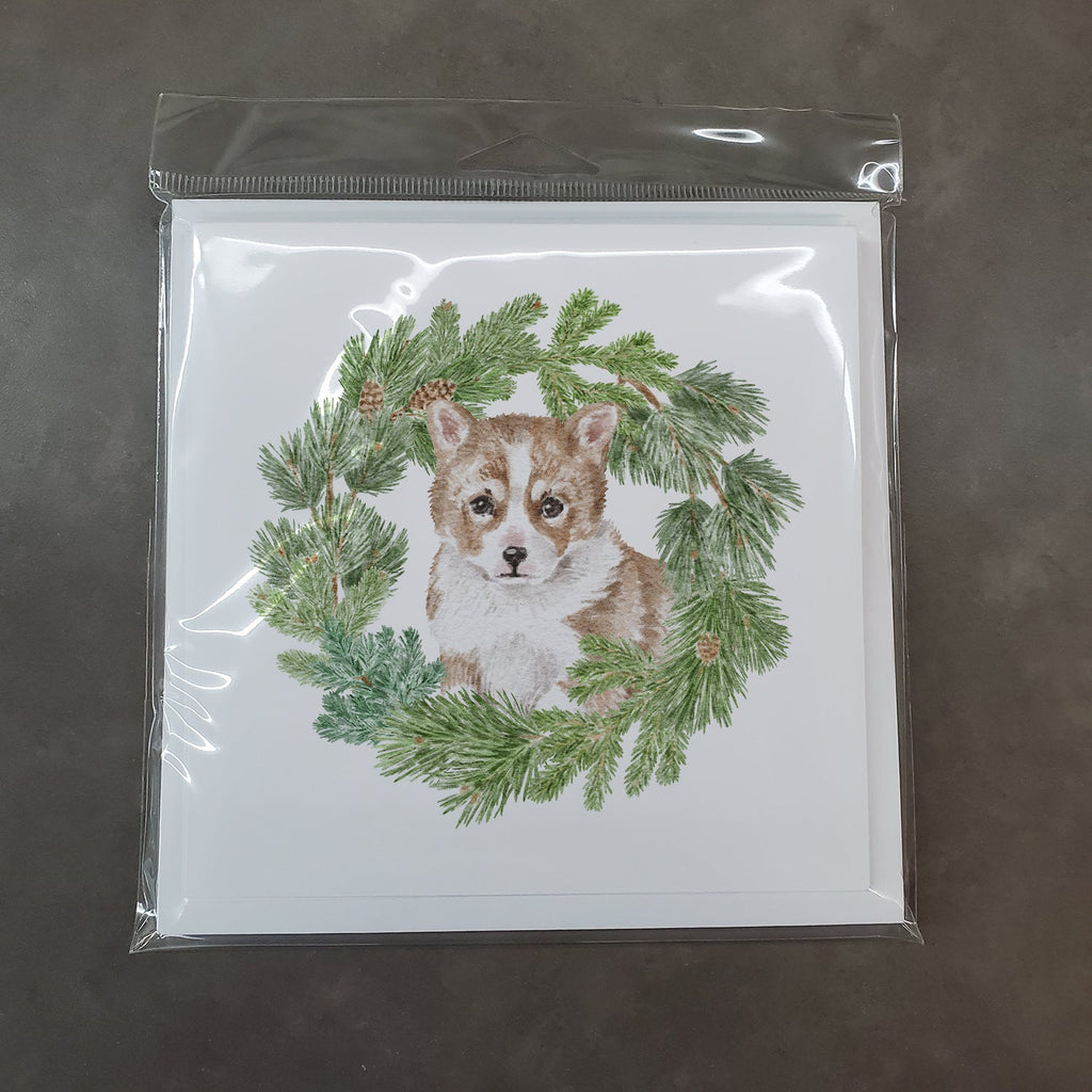 Corgi Puppy Red Christmas Wreath Square Greeting Cards and Envelopes Pack of 8 Blank Cards with Envelopes Blank Thank You Note Greeting Cards Stationery