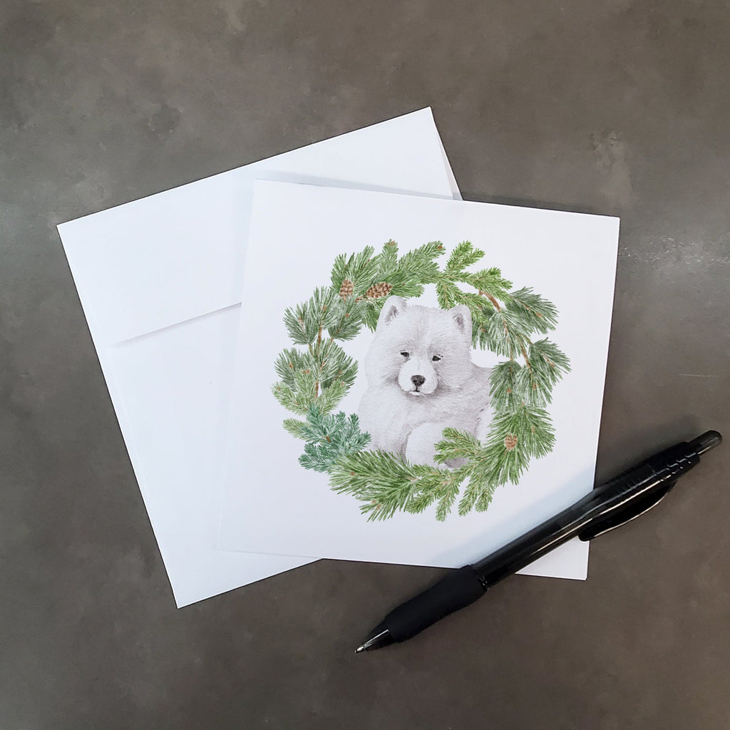 Samoyed Puppy Christmas Wreath Square Greeting Cards and Envelopes Pack of 8 Blank Cards with Envelopes Blank Thank You Note Greeting Cards Stationery