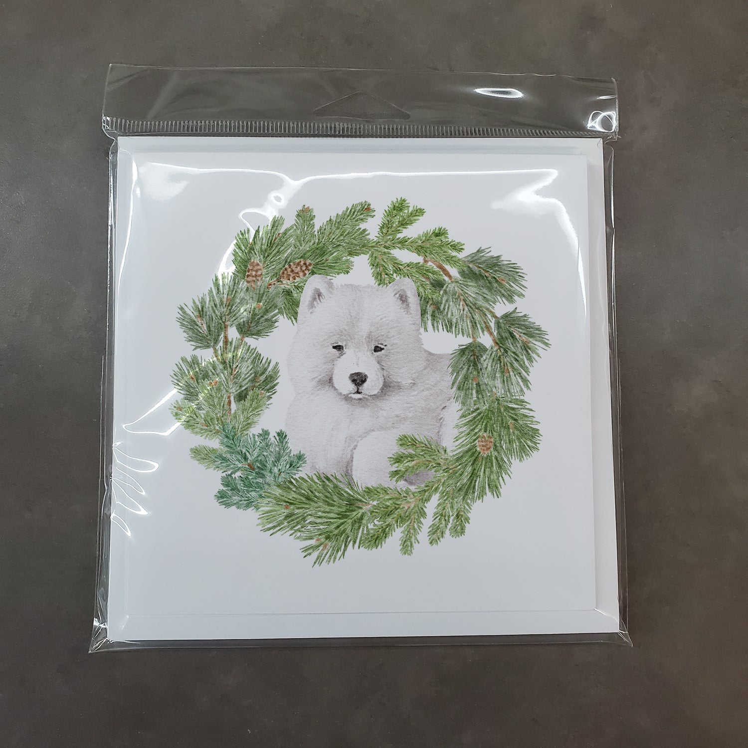 Samoyed Puppy Christmas Wreath Square Greeting Cards and Envelopes Pack of 8 Blank Cards with Envelopes Blank Thank You Note Greeting Cards Stationery