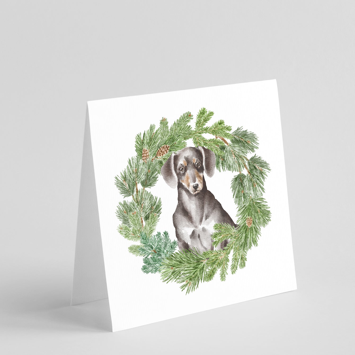 Dachshund Black and Tan Christmas Wreath Square Greeting Cards and Envelopes Pack of 8 Blank Cards with Envelopes Blank Thank You Note Greeting Cards Stationery