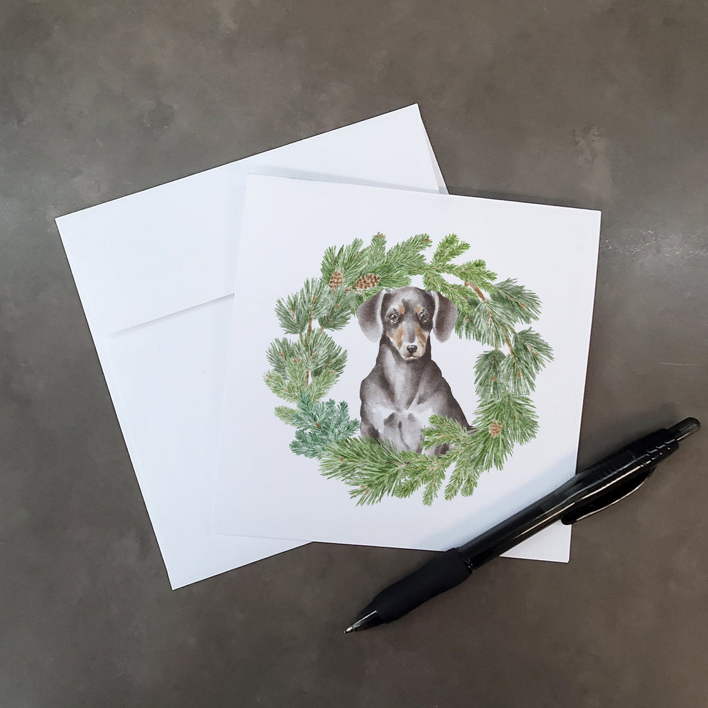 Dachshund Black and Tan Christmas Wreath Square Greeting Cards and Envelopes Pack of 8 Blank Cards with Envelopes Blank Thank You Note Greeting Cards Stationery