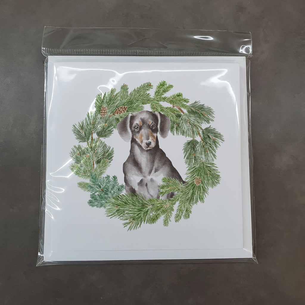 Dachshund Black and Tan Christmas Wreath Square Greeting Cards and Envelopes Pack of 8 Blank Cards with Envelopes Blank Thank You Note Greeting Cards Stationery